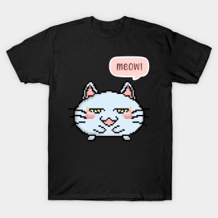 Pixel Art White Cat 8 Bit Illustration T-Shirt